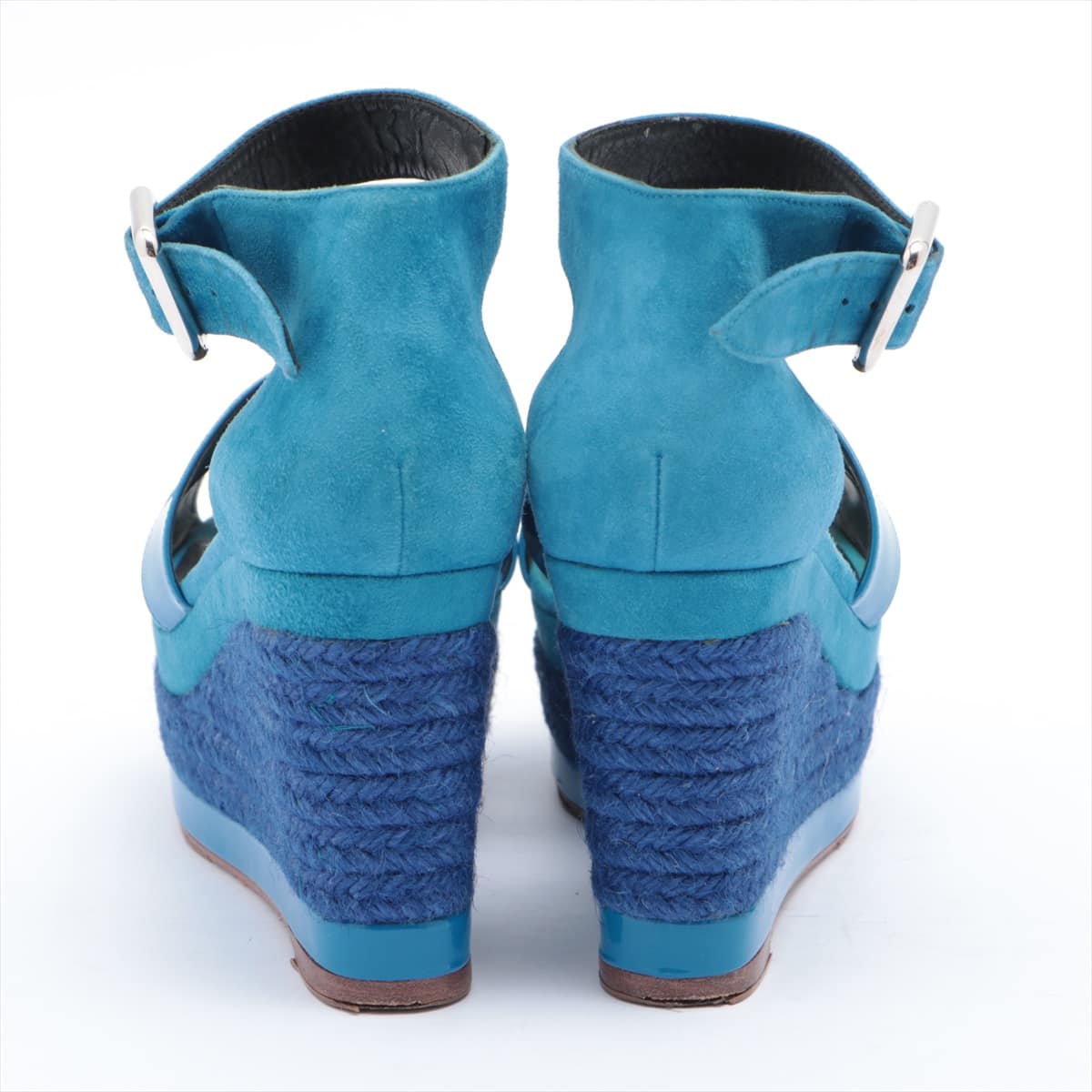 Hermès Leather Wedge Sole Sandals 36 Ladies' Blue Resoled.