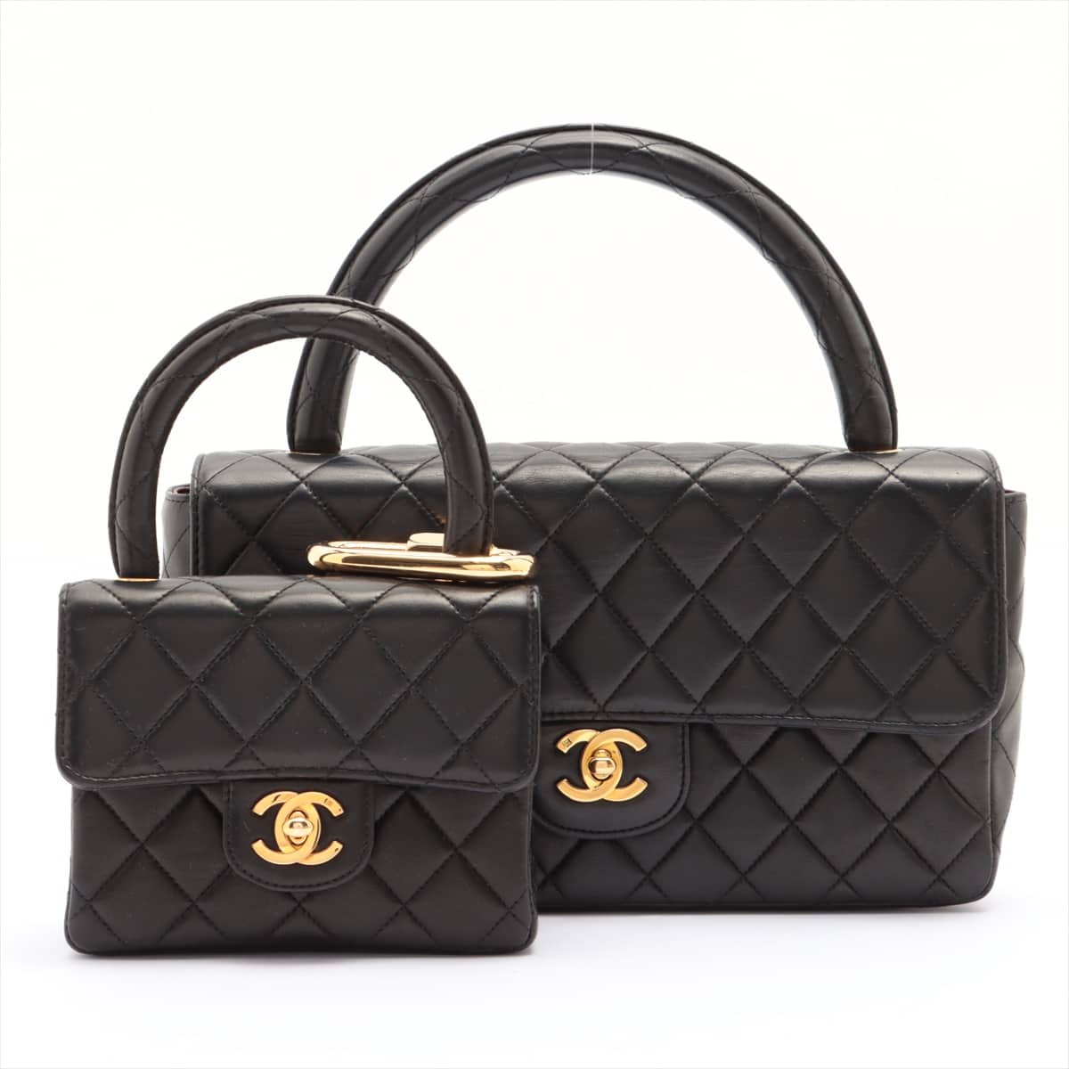 Chanel Matelasse Lambskin Hand bag Parent-child bag Black Gold Metal fittings 3XXXXXX