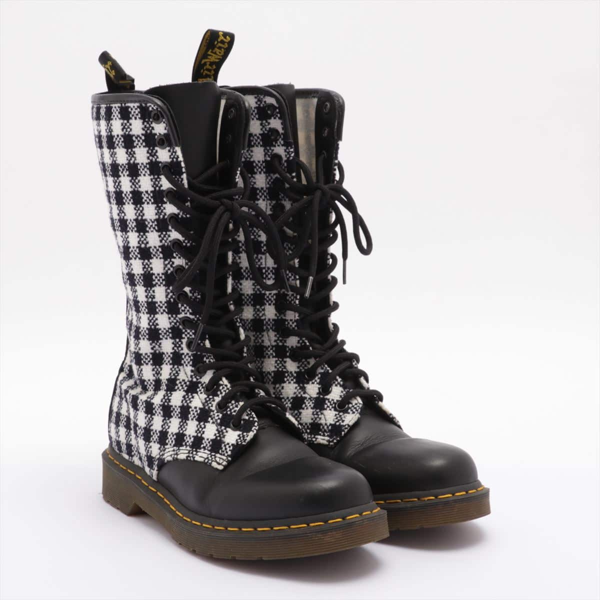 Dr. Martens Cotton & leather Long boots UK6 Ladies' Black × White 14 holes