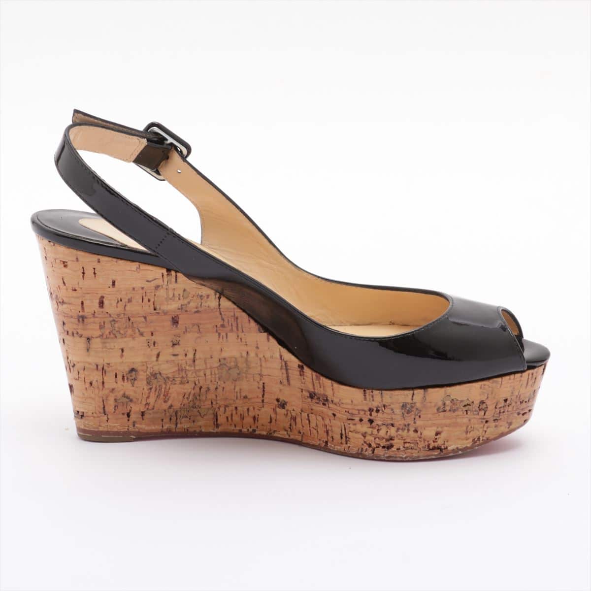 Christian Louboutin Patent leather Open-toe Pumps 38 1/2 Ladies' Black cork wedge