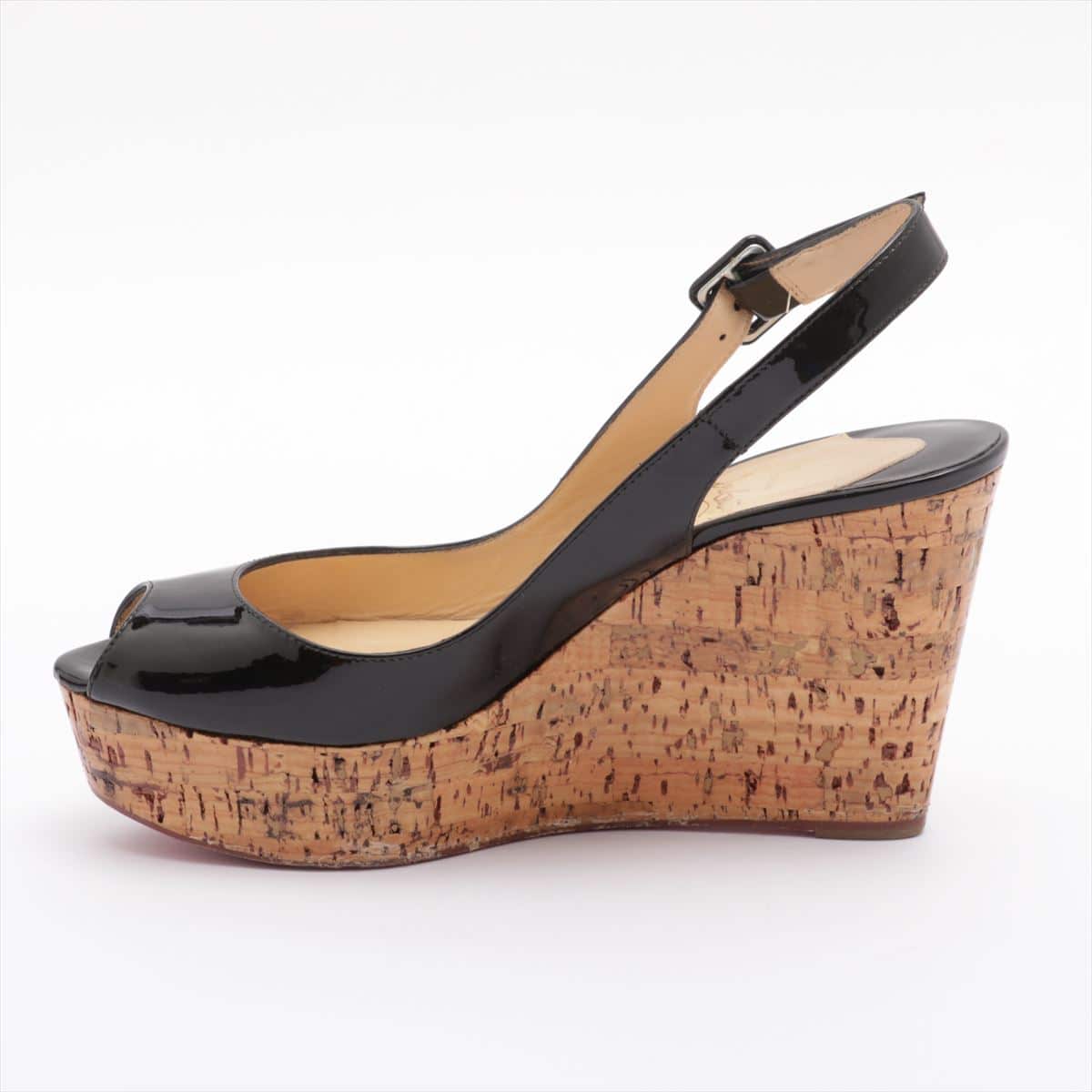 Christian Louboutin Patent leather Open-toe Pumps 38 1/2 Ladies' Black cork wedge