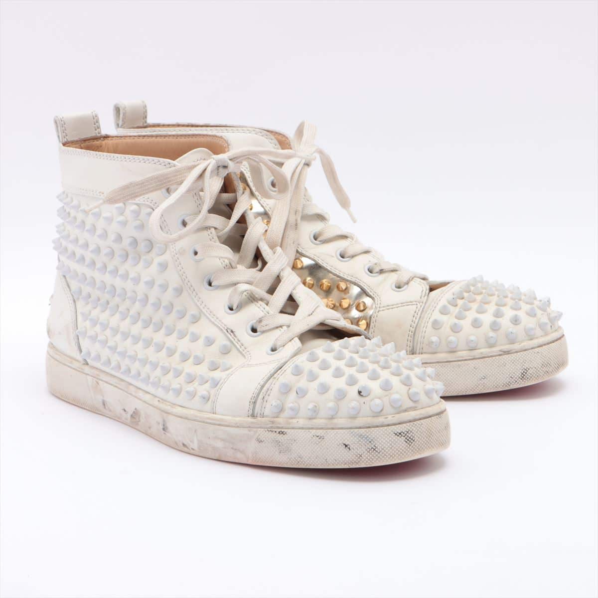 Christian Louboutin Louis Flat Leather High-top Sneakers 44 Men's White Studs