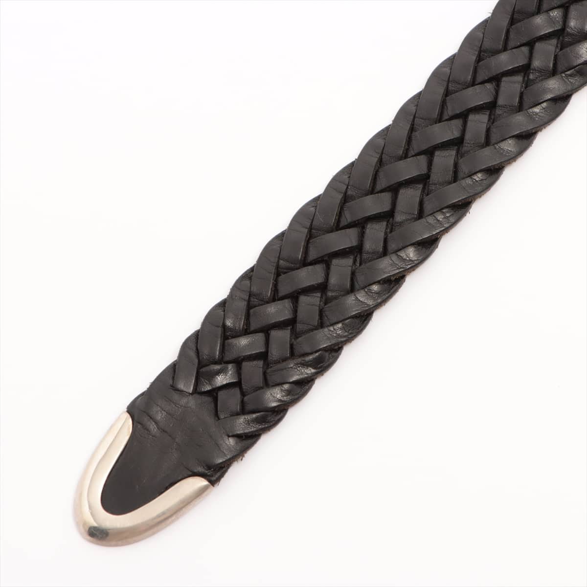 J&M Davidson Intrecciato Belt 85/34 Leather Black × Silver knitting