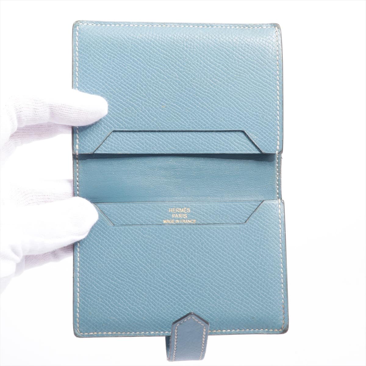 Hermès Bearn Veau Epsom Card case Blue Gold Metal fittings □K: 2007