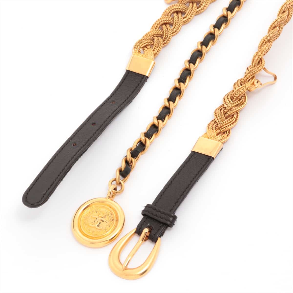 Chanel Coco Mark 95P Chain belt GP & leather Black×Gold