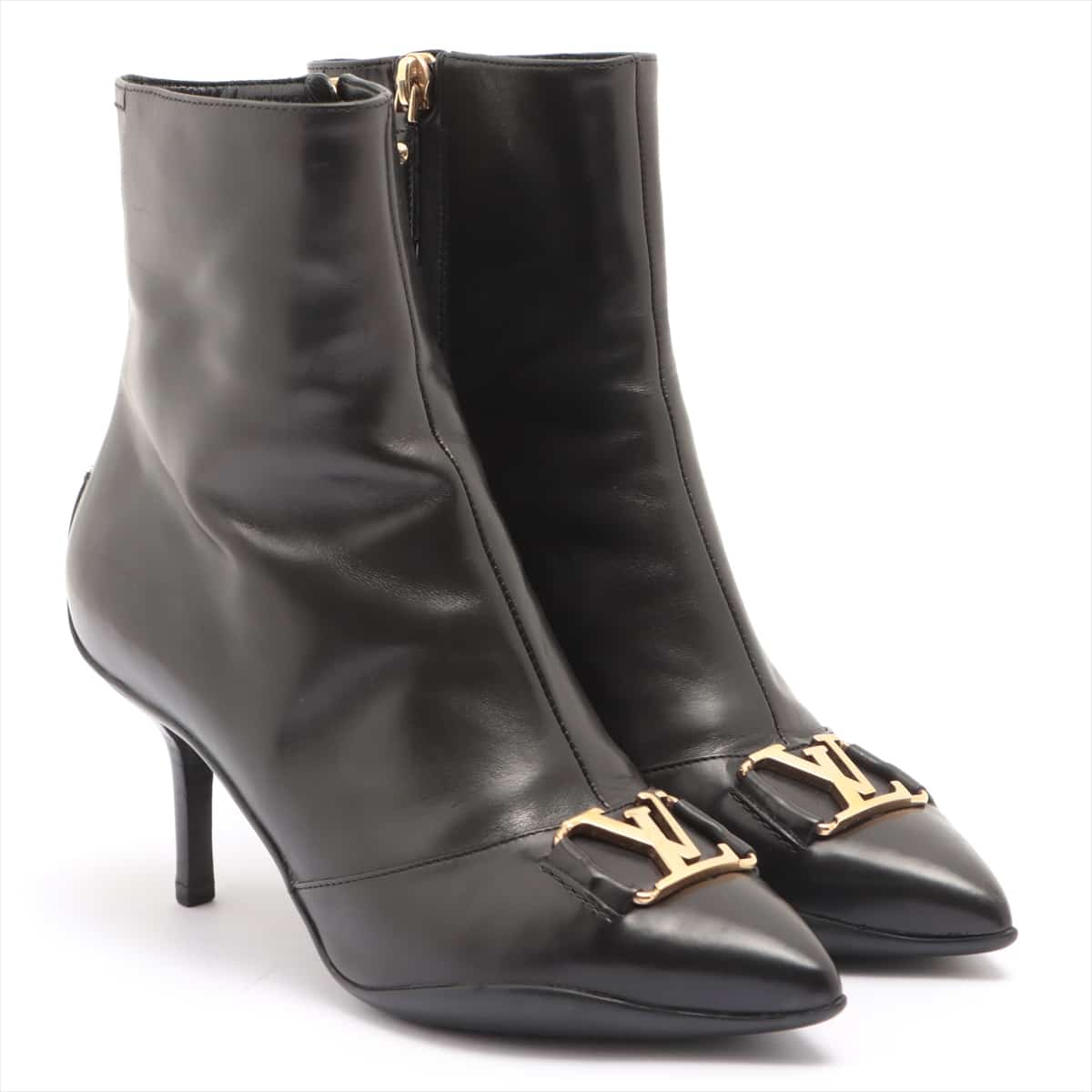 Louis Vuitton MA0150 Leather Boots 35 Ladies' Black LV Logo