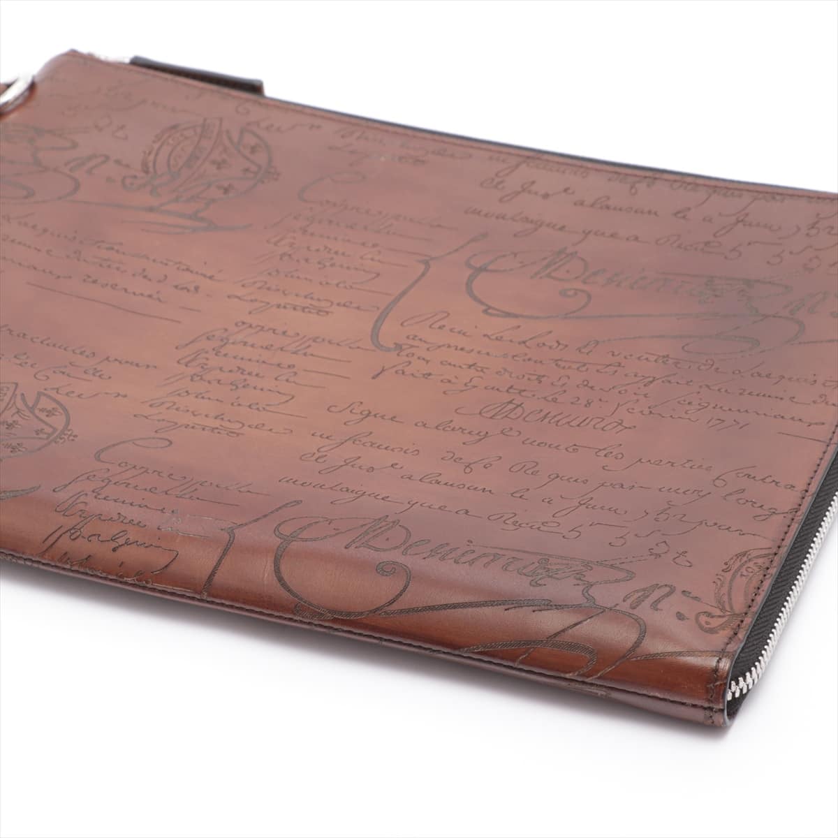 Berluti Calligraphy Leather Clutch bag Brown