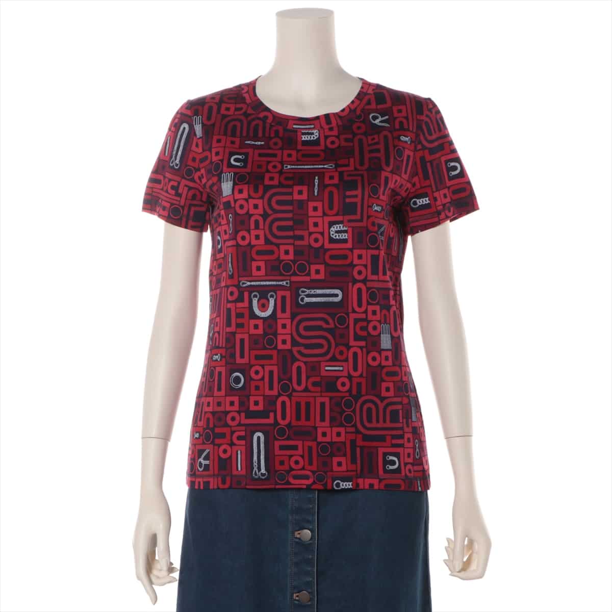 Hermès Cotton T-shirt 40 Ladies' Navy x red