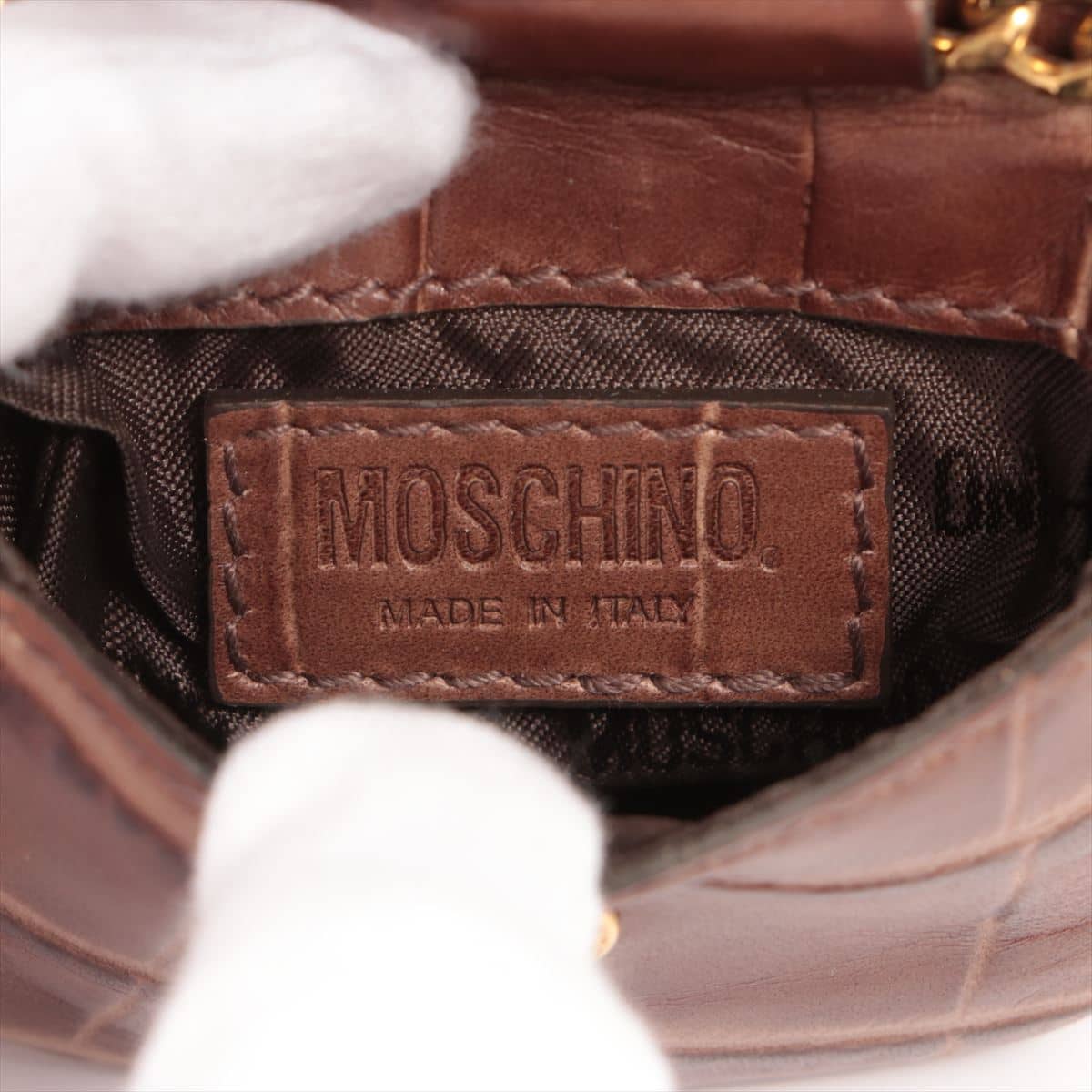 Moschino Moc croc Coin case Brown Chain