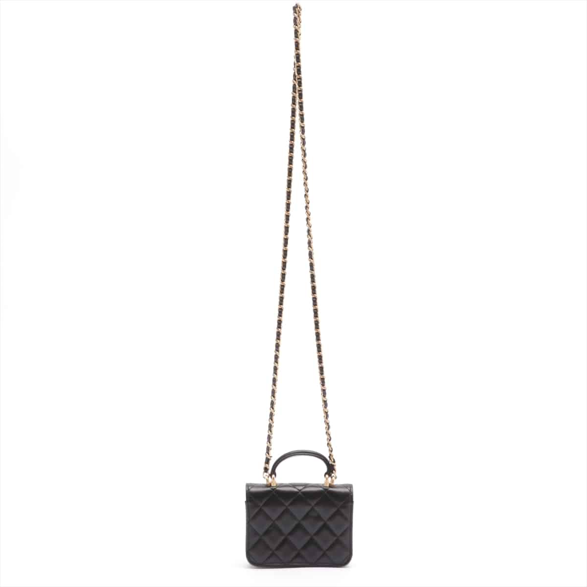 Chanel Mini Matelasse Lambskin Chain shoulder bag Coin purse Black Gold Metal fittings 31st AP2200