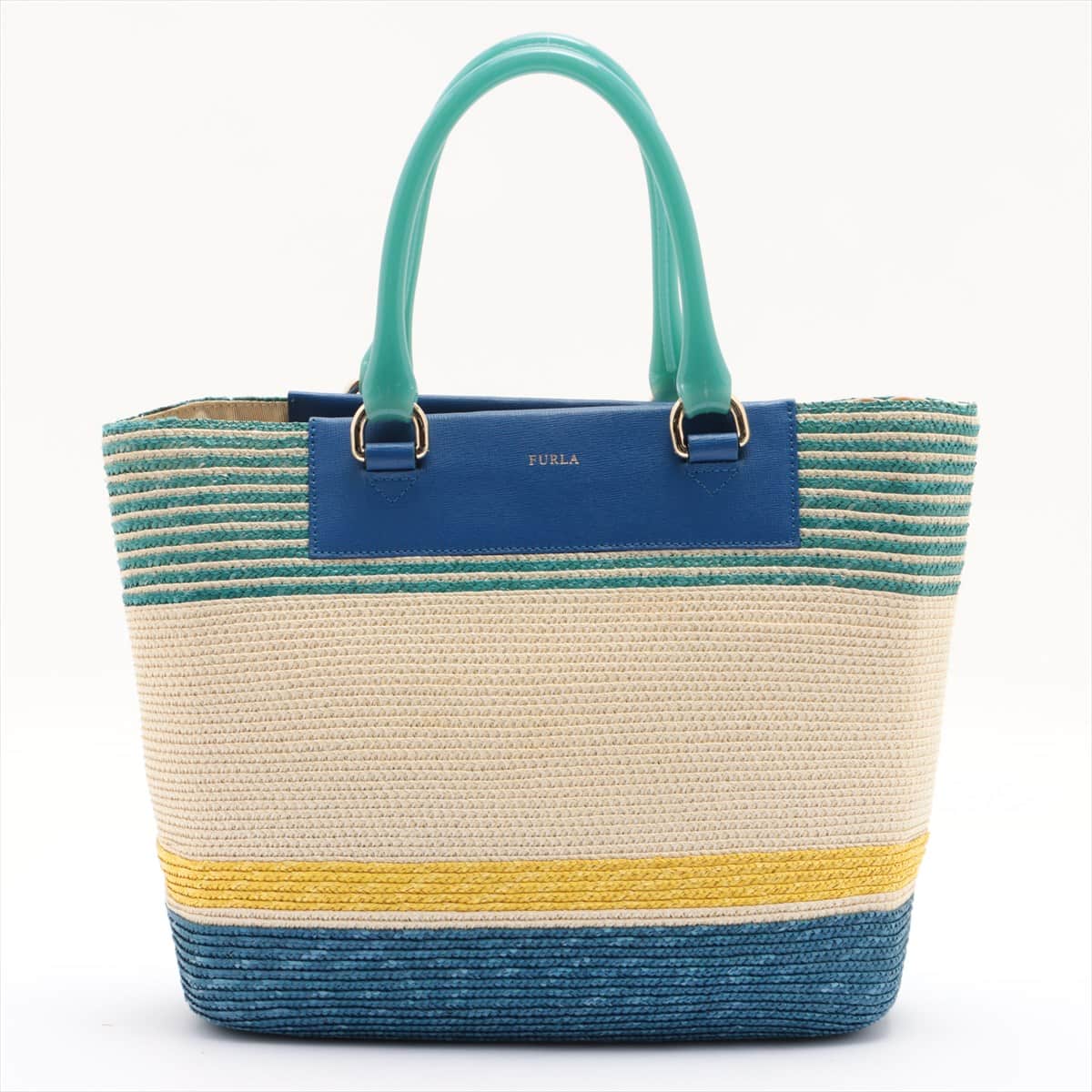 FURLA Straw & leather Straw bag Multicolor with pouch