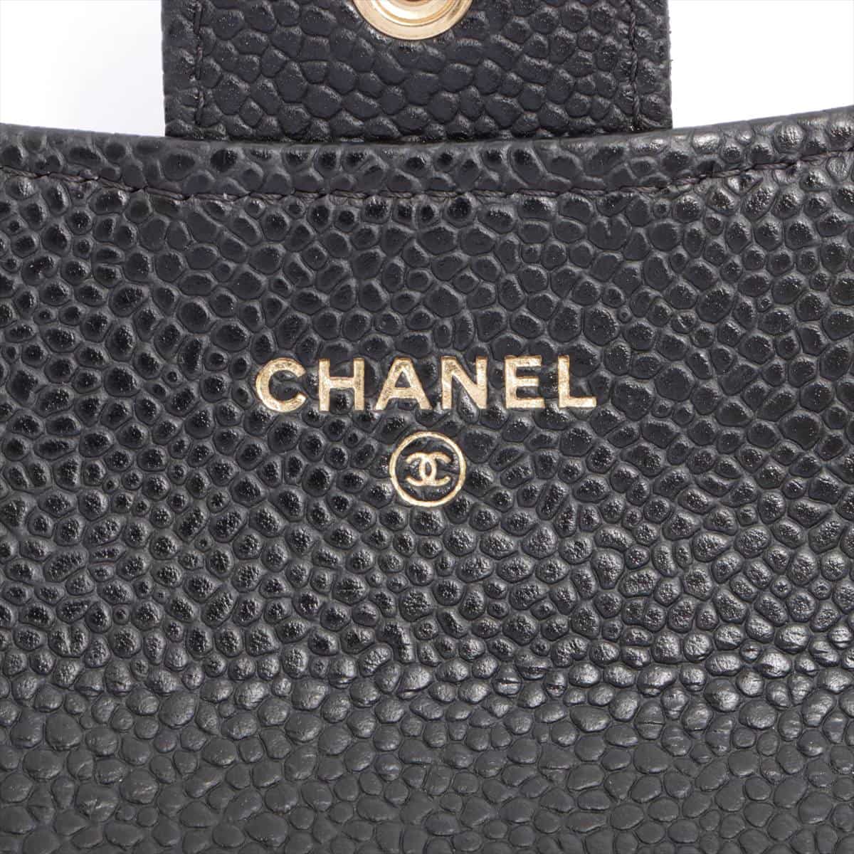 Chanel Matelasse Caviarskin Coin case Coco Mark Black Gold Metal fittings 28th