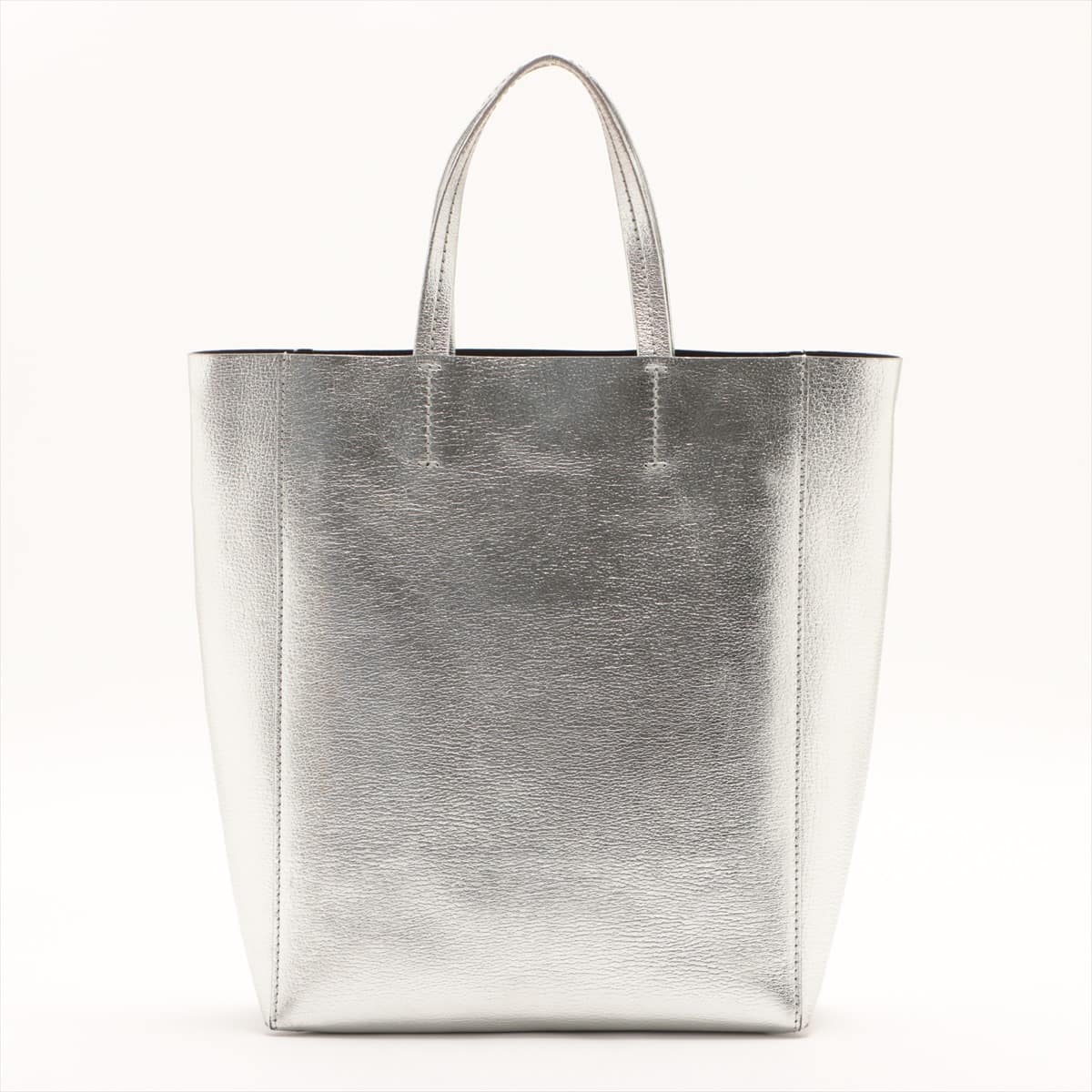 CELINE Vertical Cabas Small Leather 2 way tote bag Silver