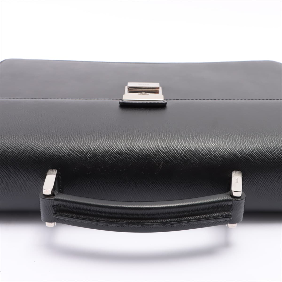 Prada Saffiano Business bag Black VR0021 open papers PIN:000