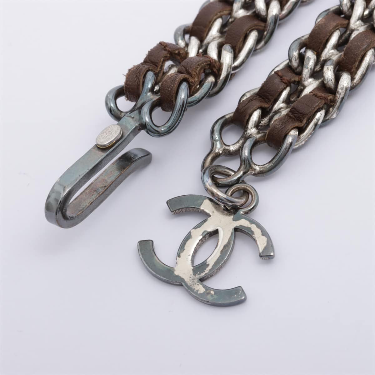 Chanel Coco Mark 96P Chain belt GP & leather Brown x silver