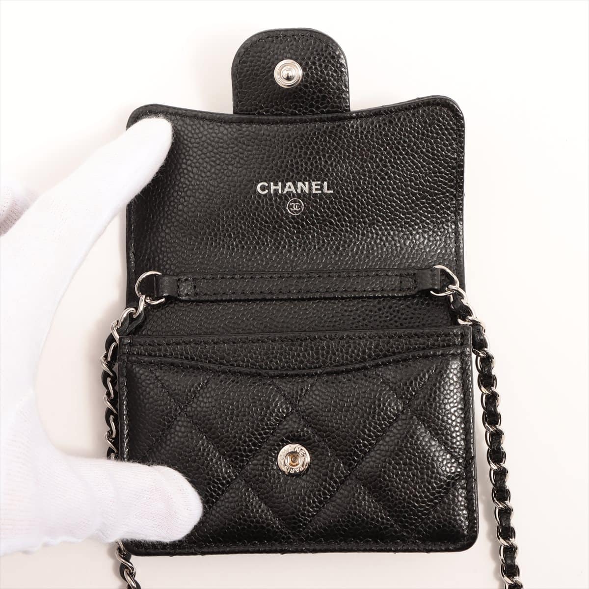 Chanel Mini Matelasse Caviarskin Card case Ogoto Machi Black Silver Metal fittings 30 Determination of sales destination