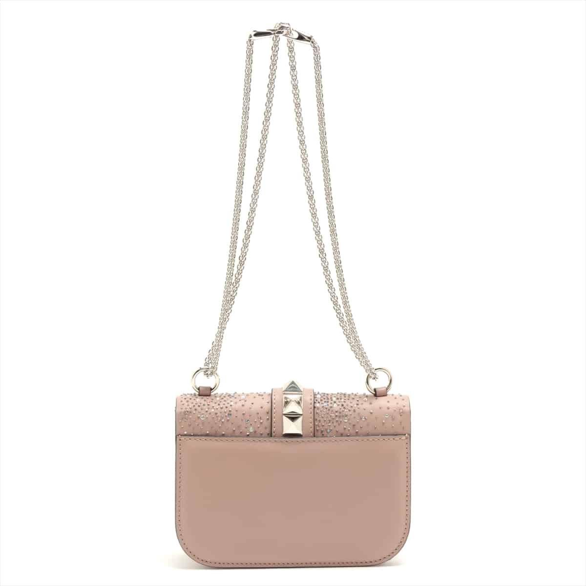 Valentino Garavani Leather x beads Chain shoulder bag Pink beige Surface beads can be removed