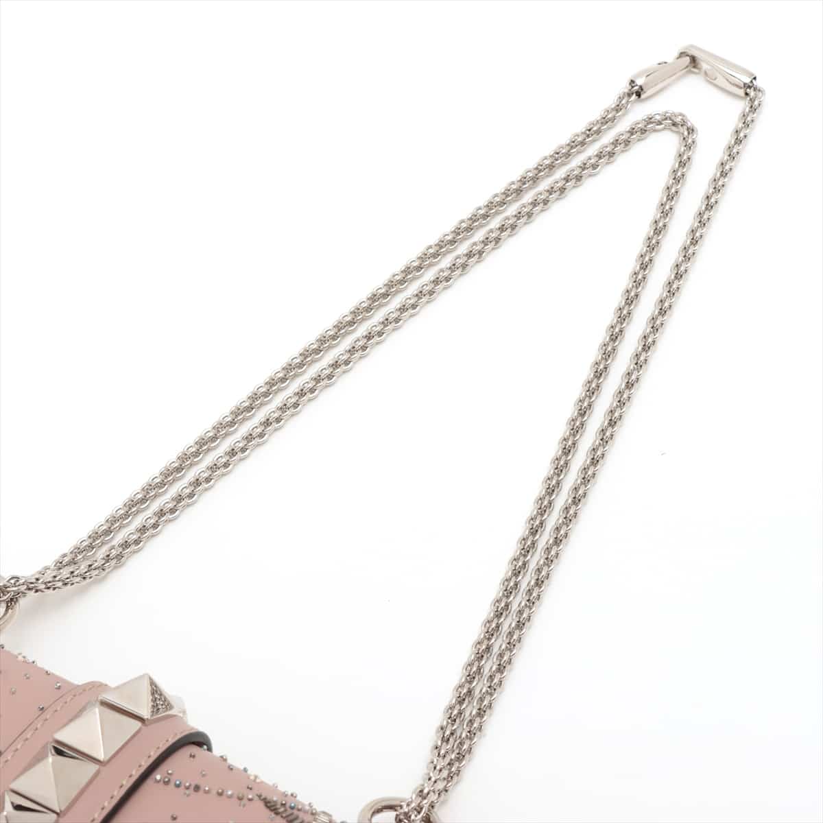 Valentino Garavani Leather x beads Chain shoulder bag Pink beige Surface beads can be removed