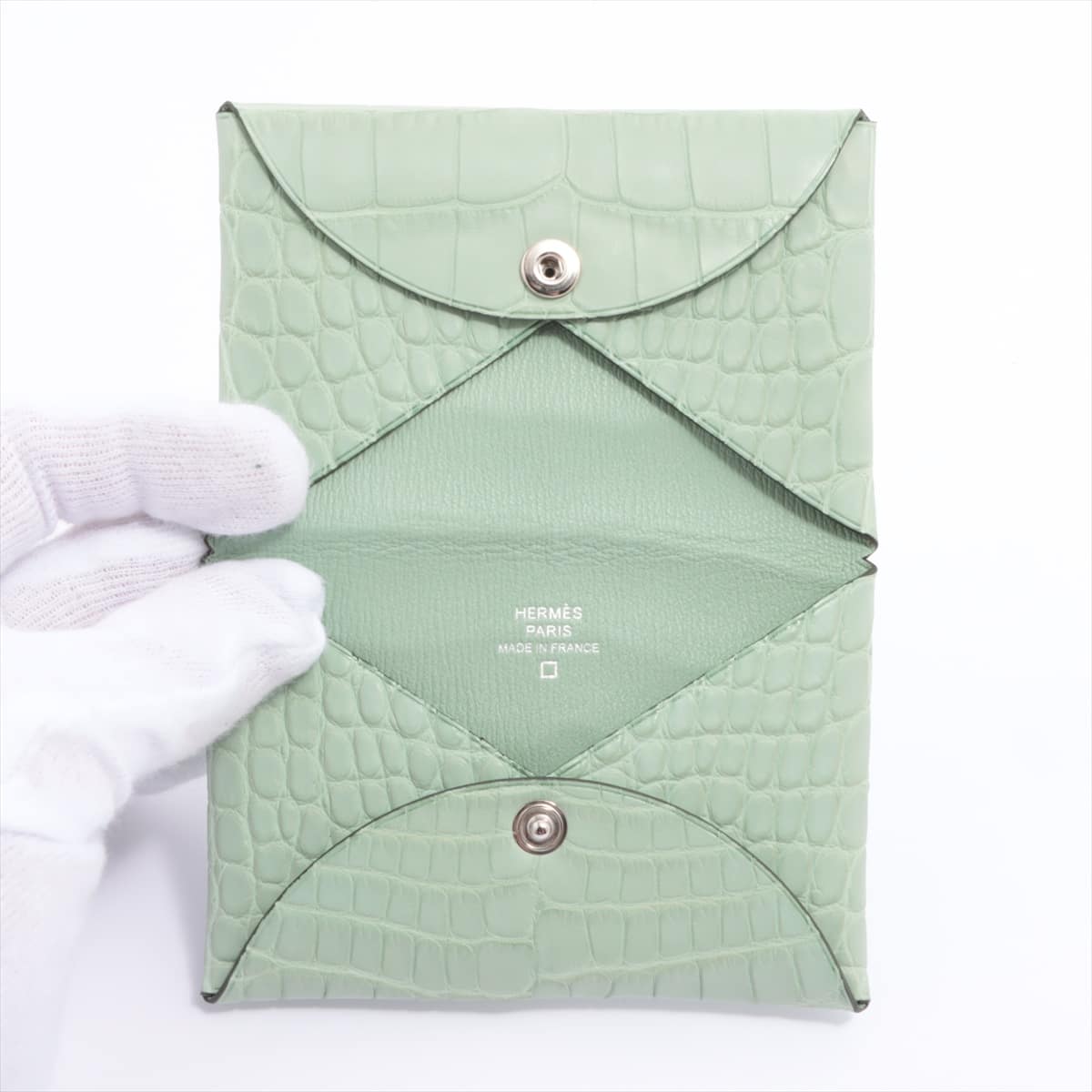 Hermès Calvi Alligator Card case Green C: 2018