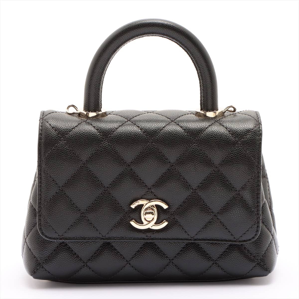 Chanel Coco Handle Caviarskin 2way handbag Black Silver Metal fittings There is an IC chip