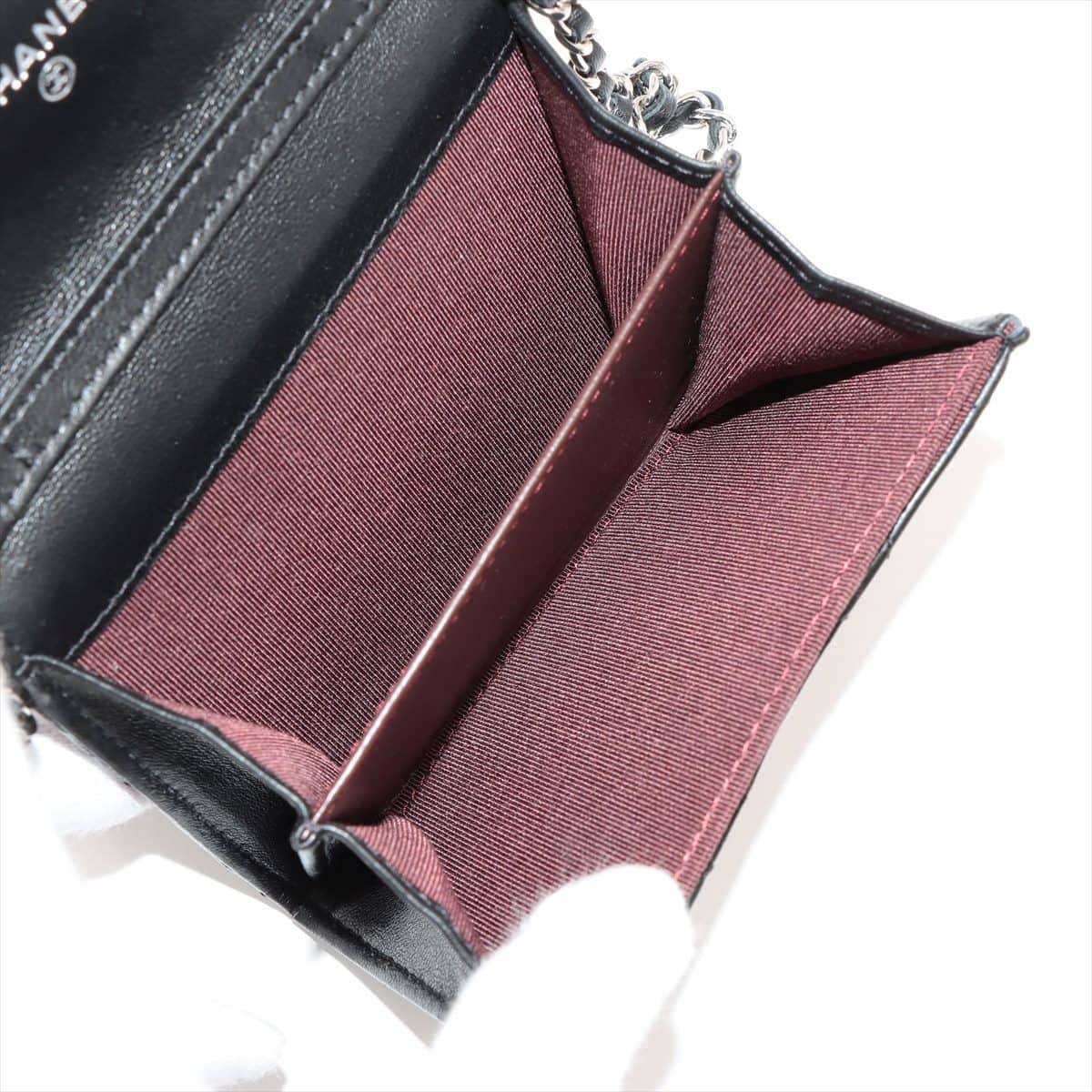 Chanel Mini Matelasse Lambskin Chain wallet Black Silver Metal fittings 31st