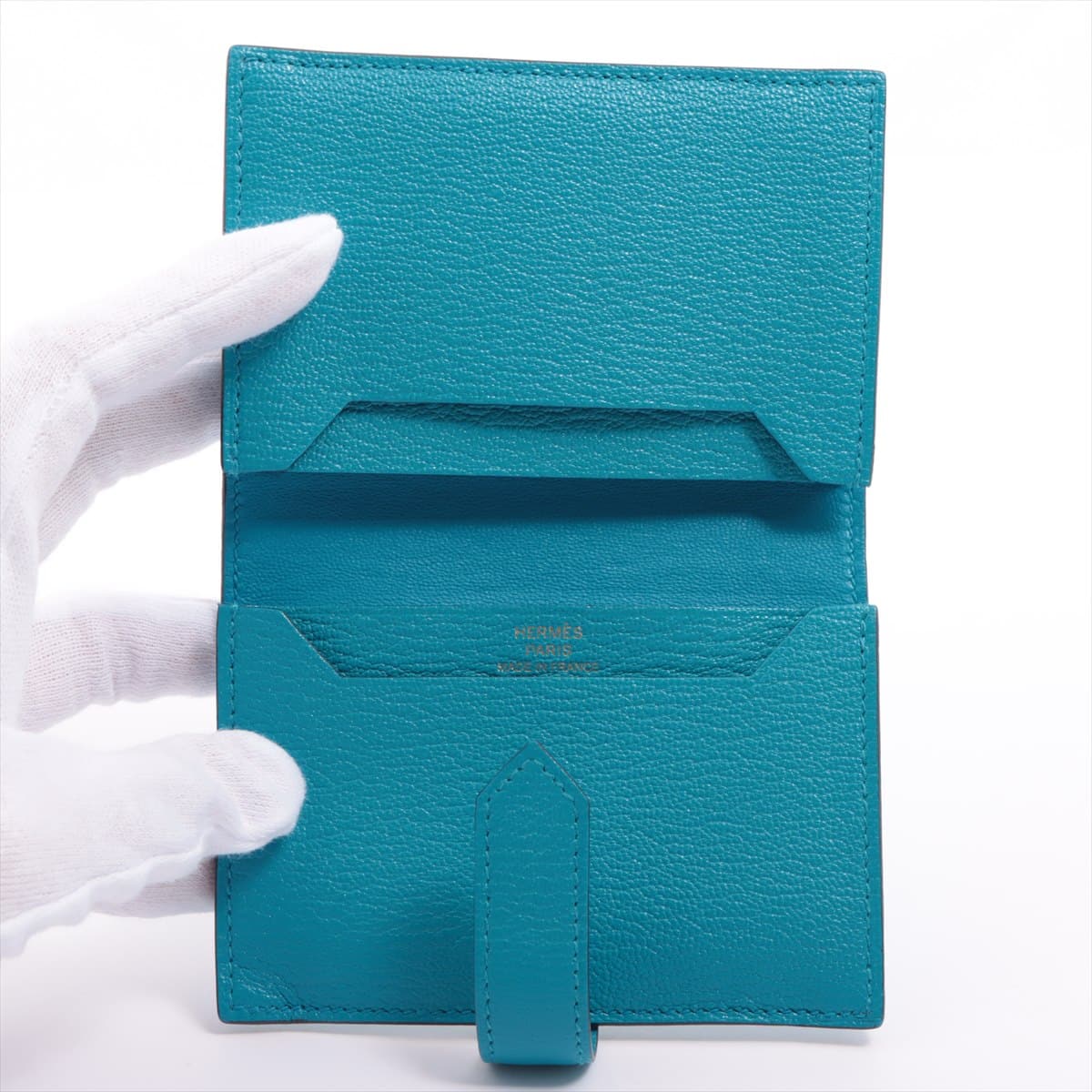 Hermès Bearn Mini Chevre myzore Card case Blue Gold Metal fittings Y: 2020