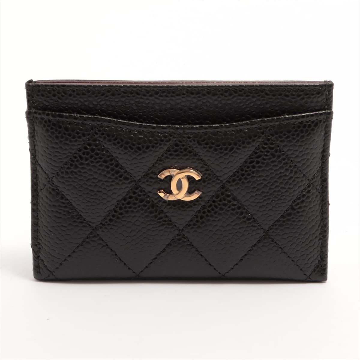 Chanel Coco Mark Caviarskin Pass case Black Gold Metal fittings 28th