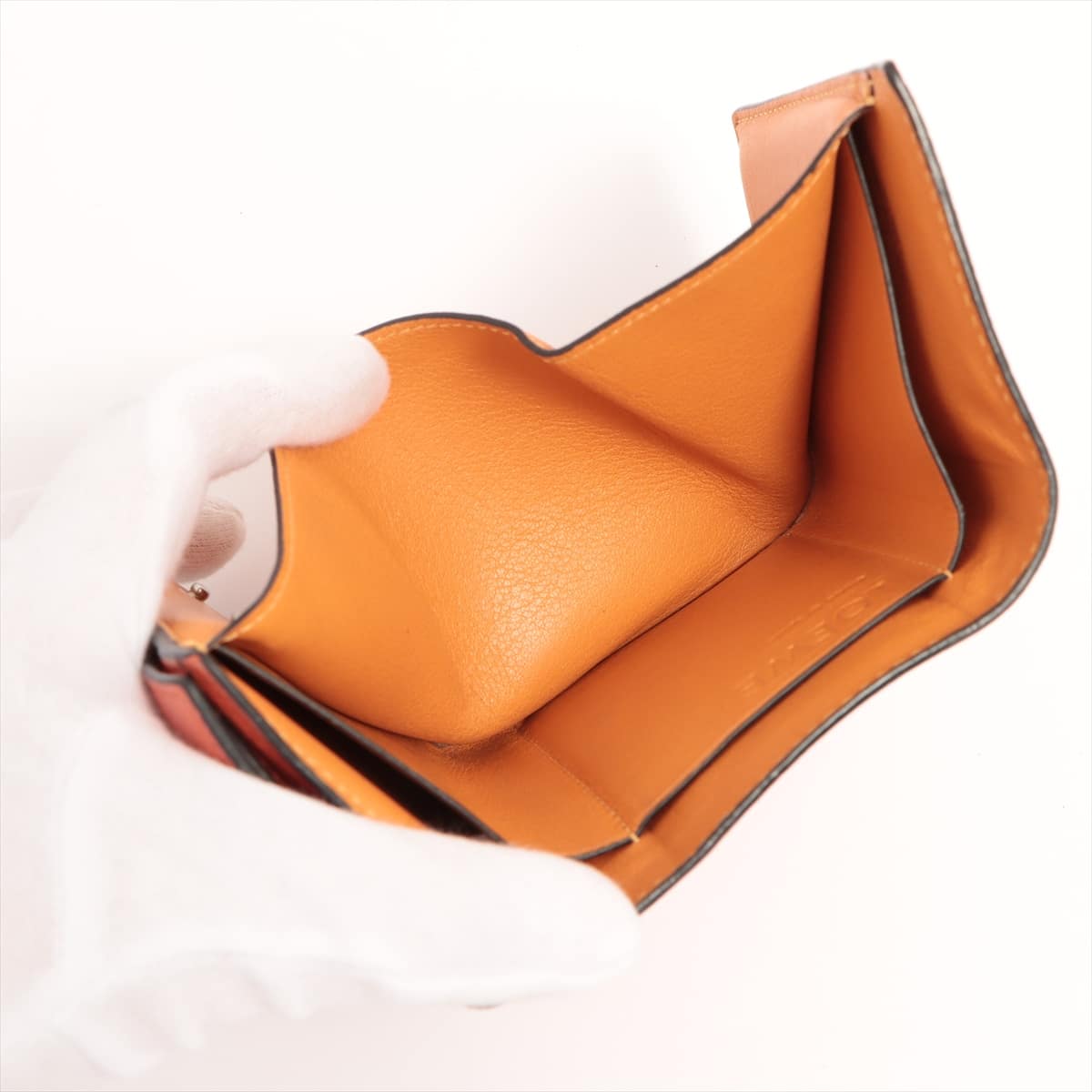 Loewe Anagram Tri Fold Leather Compact Wallet Orange
