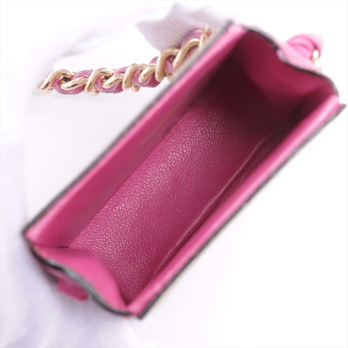 Chanel Logo Slunk Skin × Lambskin Cigarette Case Pink Gold Metal fittings 6XXXXXX