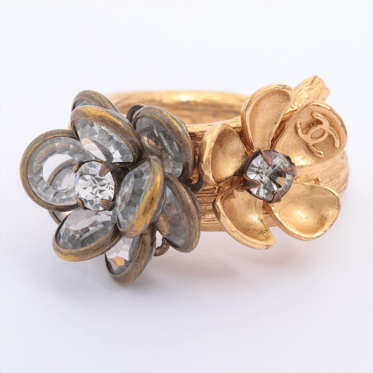 Chanel Flower rings GP×inestone Gold