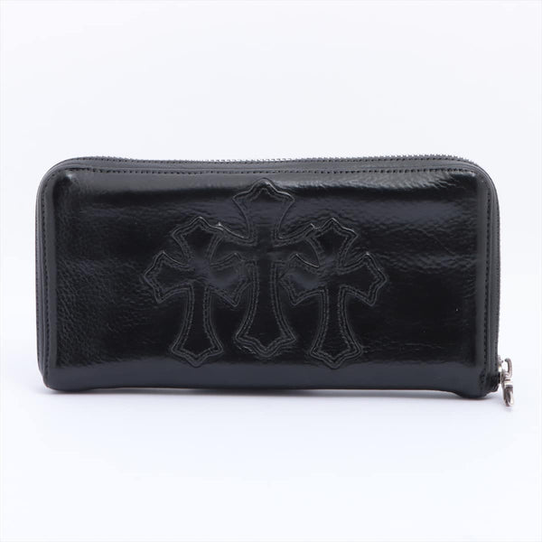 Chrome Hearts REC F ZIP Wallet Leather Cemetery Cross Patch Black