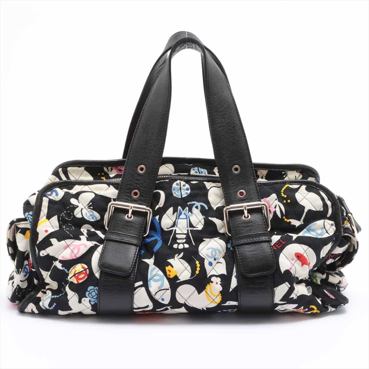 Chanel Matelasse canvas 2way handbag Animal pattern Black Silver Metal fittings 11XXXXXX
