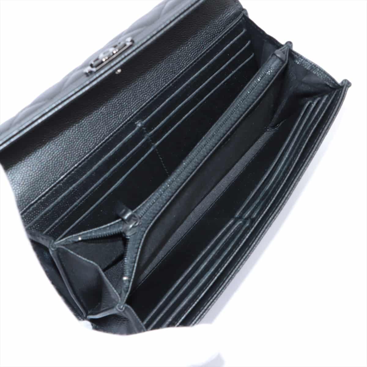 Chanel Boy Chanel Caviarskin Wallet flaps Black Silver Metal fittings 24XXXXXX