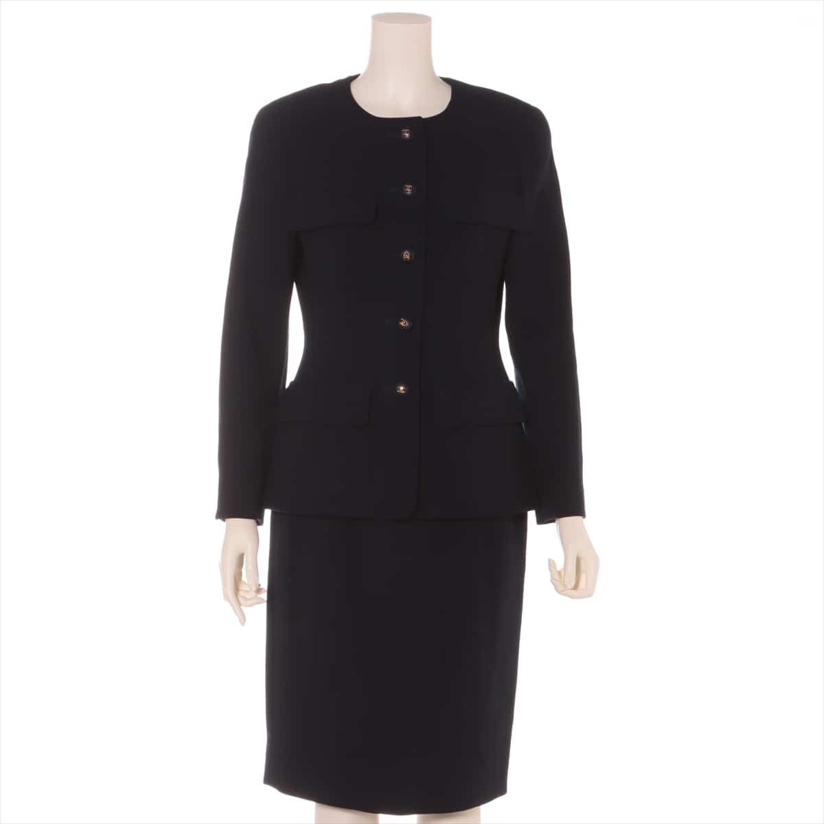 Chanel Coco Button 93P Wool Setup Jacket 38/Skirt Size Unknown Ladies' Navy blue