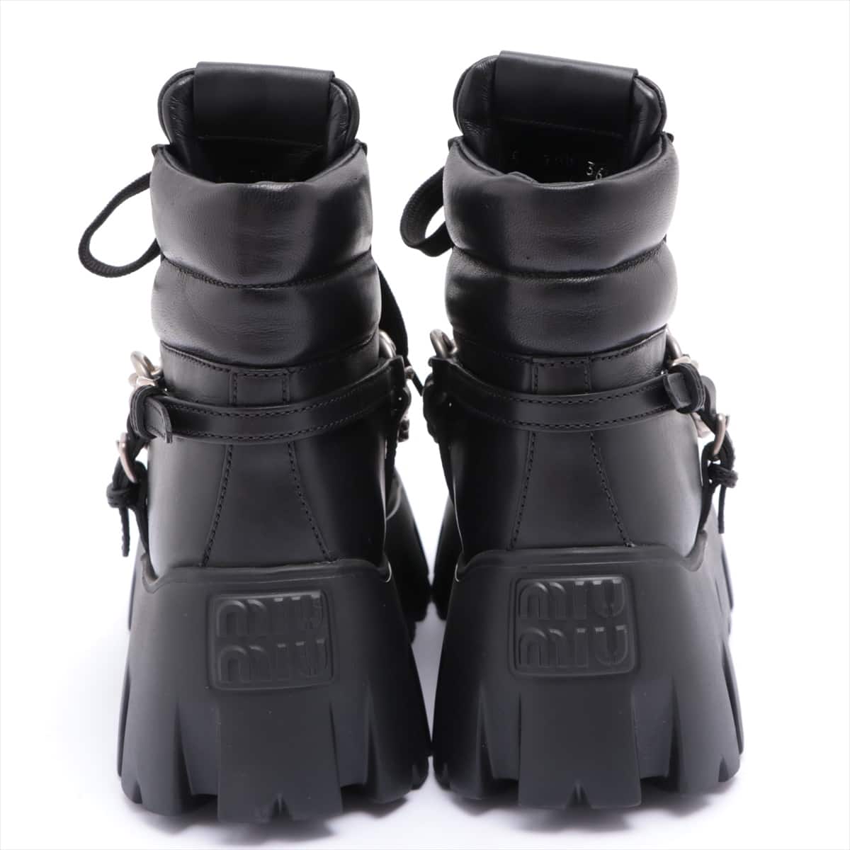 Miu Miu Leather Short Boots 36 Ladies' Black 5T570D