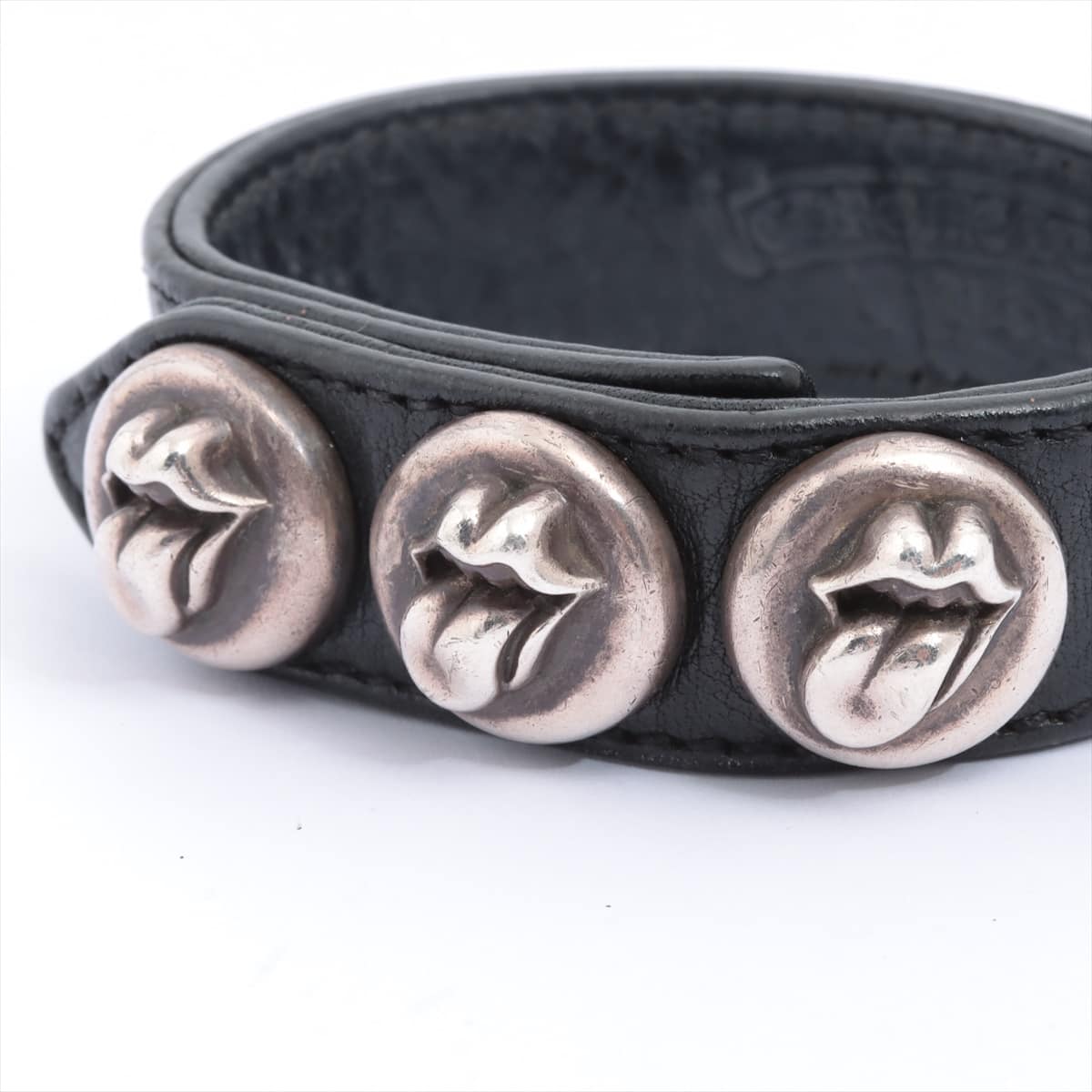Chrome Hearts Lip & Tongue 3button 2snap Bracelet Leather & 925 50.3g