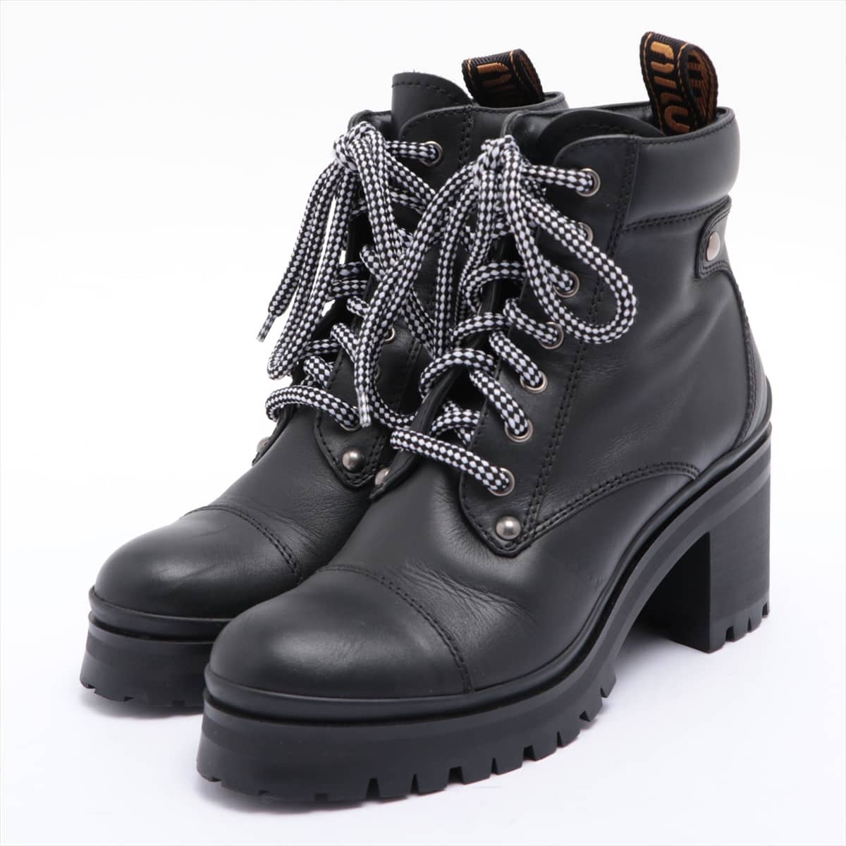 Miu Miu Leather Boots 38 Ladies' Black Logotan
