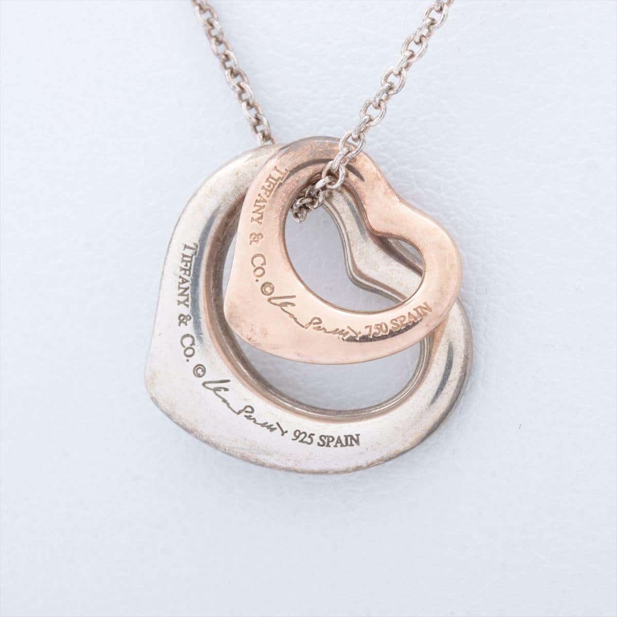 Tiffany Double Open Heart Necklace 925×750 4.5g Gold × Silver