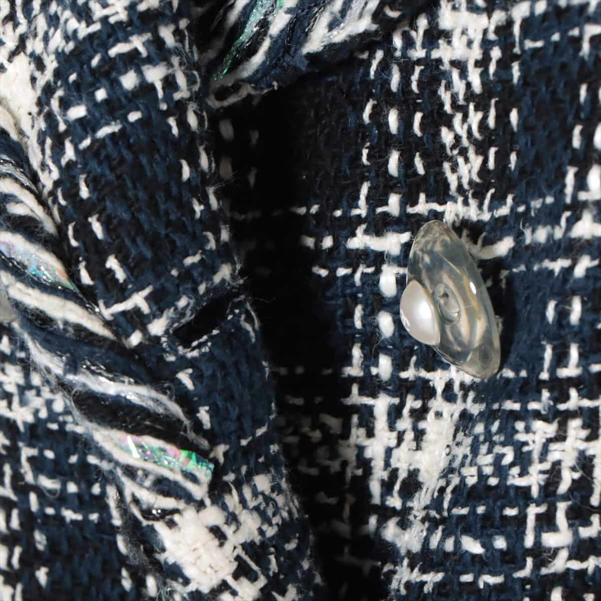 Chanel Coco Button P58 Tweed Setup Jacket 38/skirt 40 Ladies' White x navy