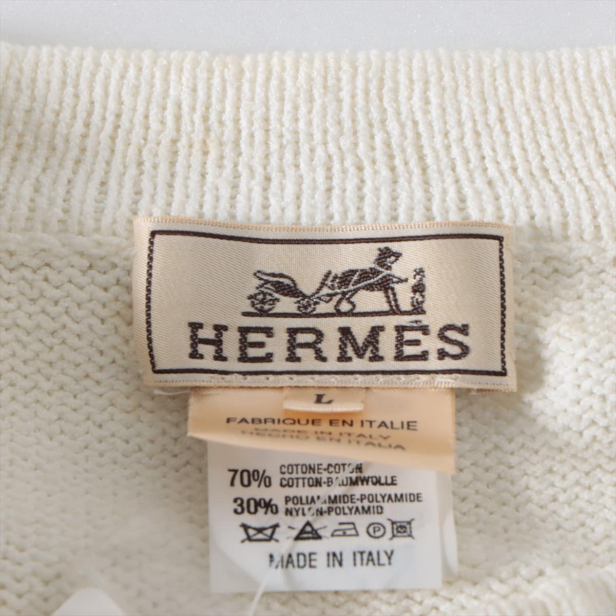 Hermès Cotton Short Sleeve Knitwear L Men's White