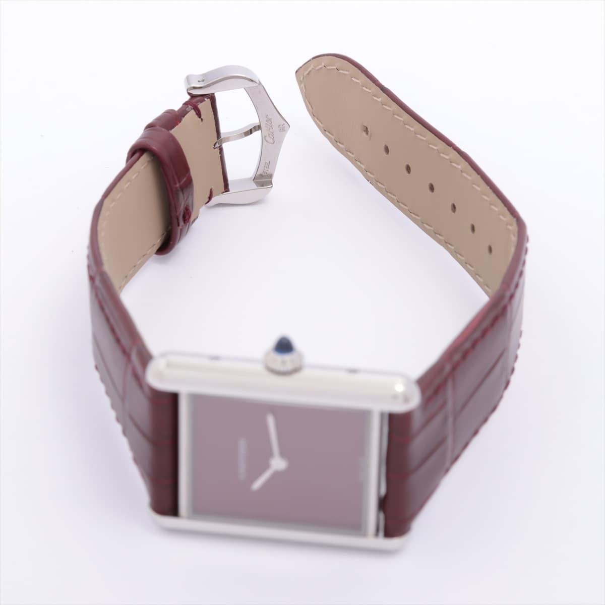 Cartier Tank mast LM WSTA0054 SS & leather QZ Red dial
