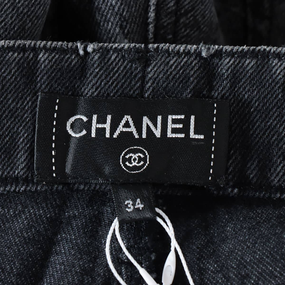 Chanel Coco Button P62 Cotton & polyester Denim pants 34 Ladies' Grey  plaid