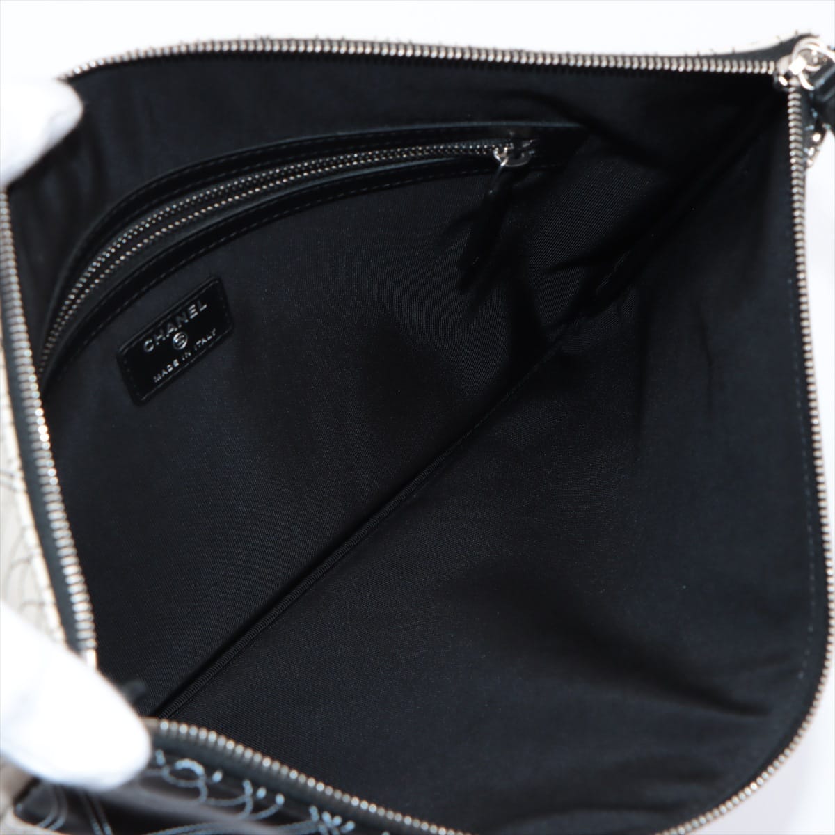 Chanel Camelia PVC & leather Clutch bag Black × White Silver Metal fittings 25XXXXXX