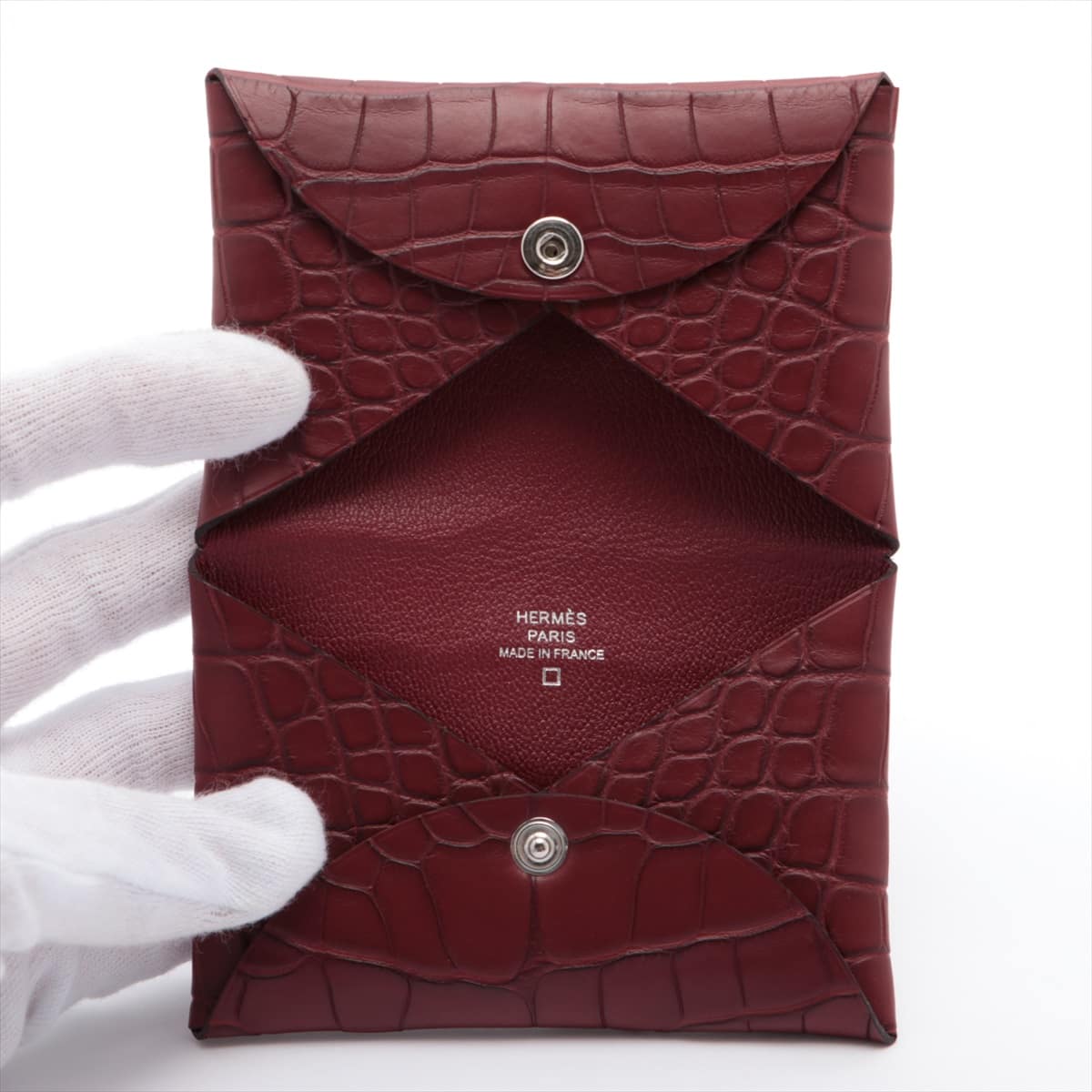 Hermès Calvi Alligator Card case Brown Silver Metal fittings Z: 2021