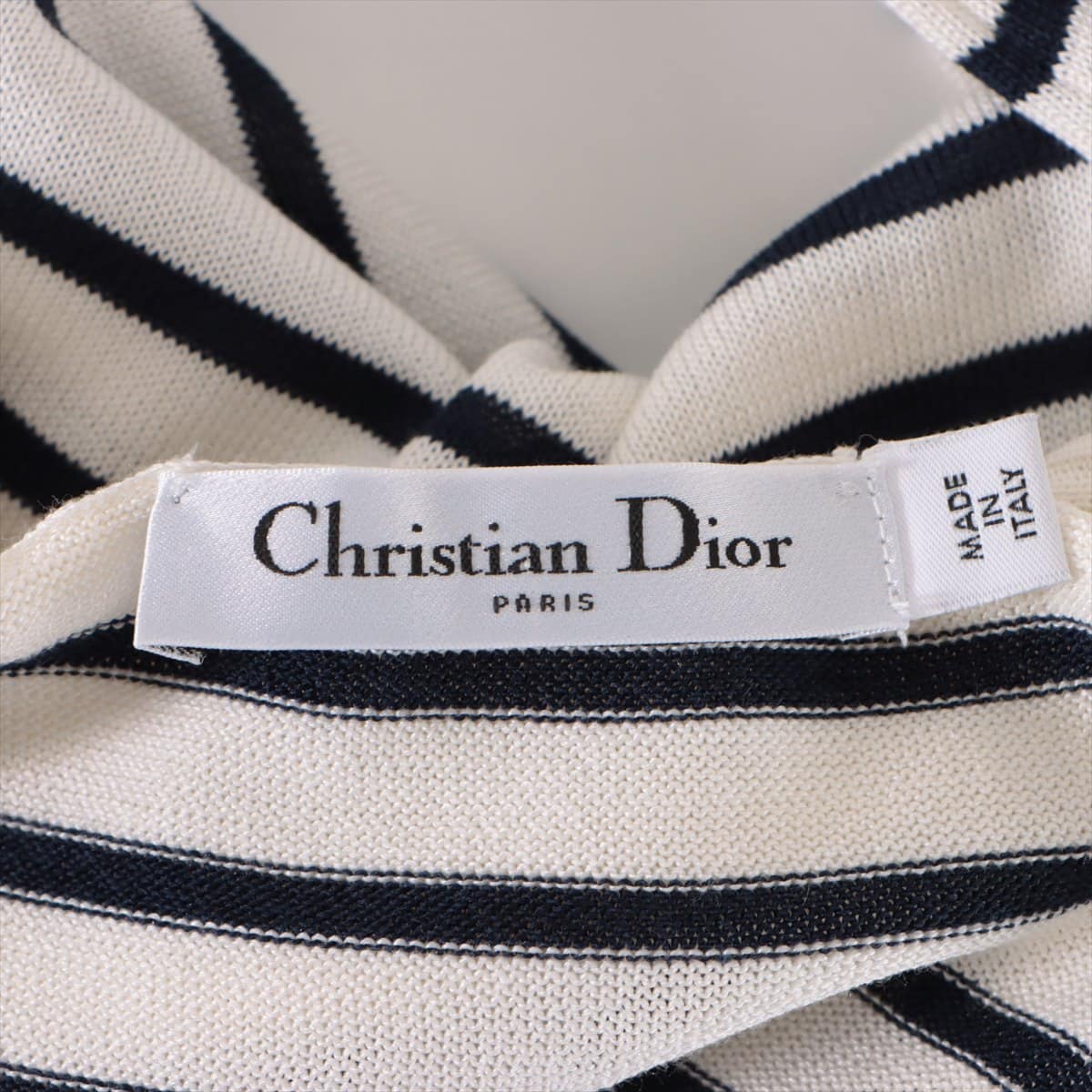 Christian Dior 14SS Cotton & silk Knit F36 Ladies' White x navy  borders 144S49AM603