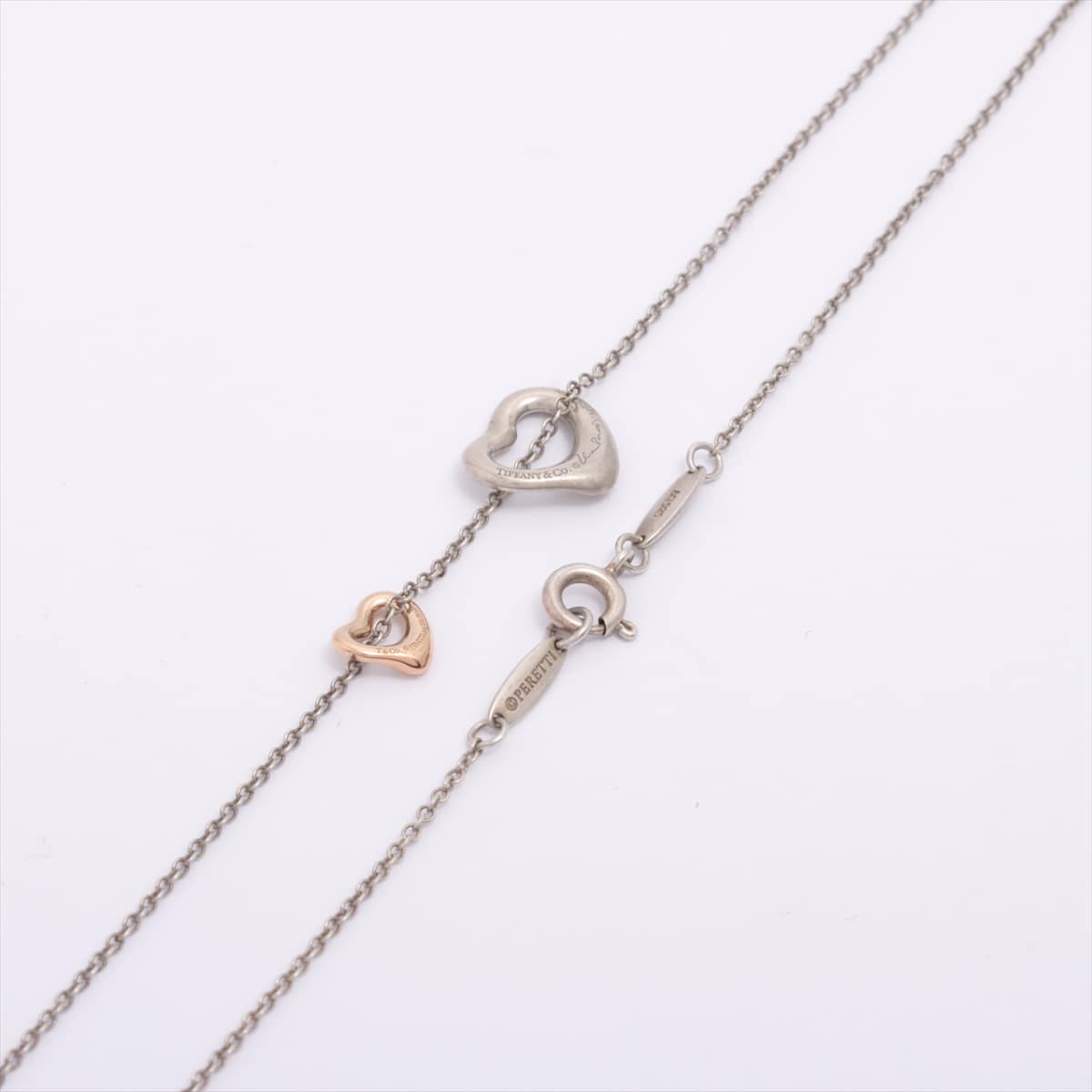 Tiffany Double Open Heart Necklace 925×750 2.4g Gold × Silver