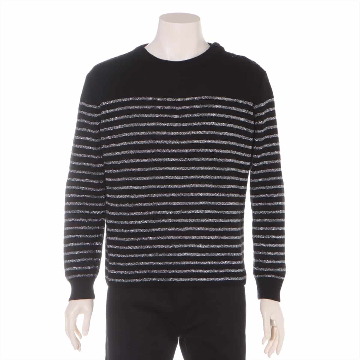 Saint Laurent Paris 19-year Cotton & wool Knit XL Men's Black × Silver