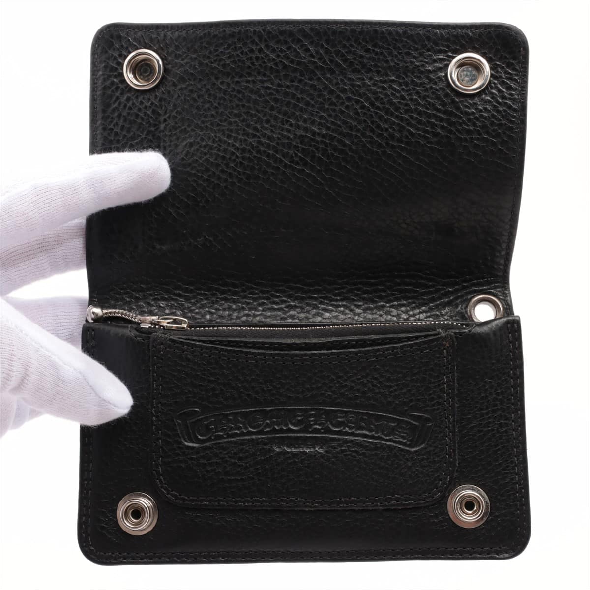 Chrome Hearts 1zipp Wallet Leather With invoice Cross button Black