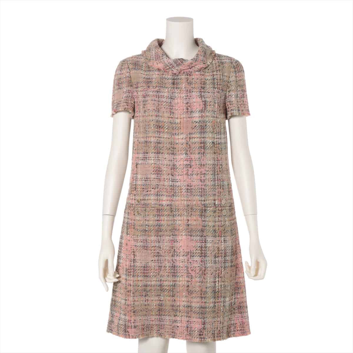 Chanel Coco Button 05A Tweed Dress 36 Ladies' Pink  P26903