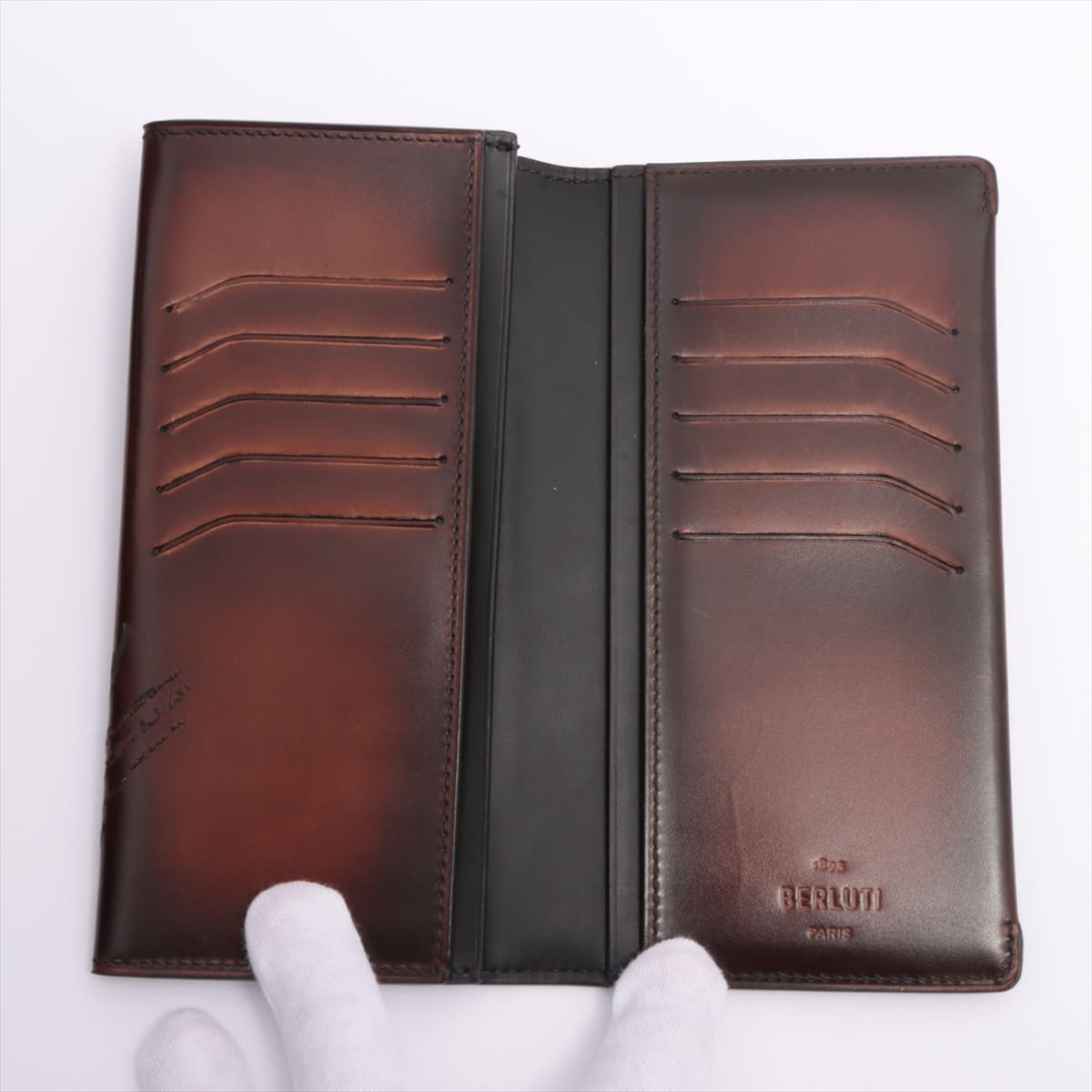 Berluti Calligraphy Leather Wallet Brown